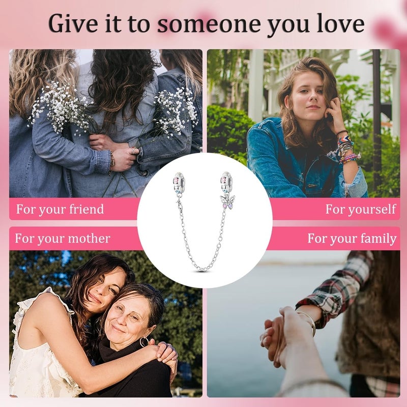 Parmuz 925 Sterling silver Safety Chain Charm Dangle Pendants Clip Beads for Bracelet Love Butterfly Evil Eye Stopper Spacer Charm for Woman - Image 4